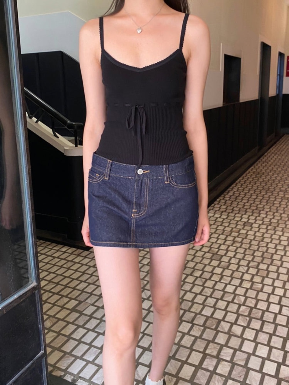 Brandy Melville Black Ribbed Tie-Front Camisole Sandra Top